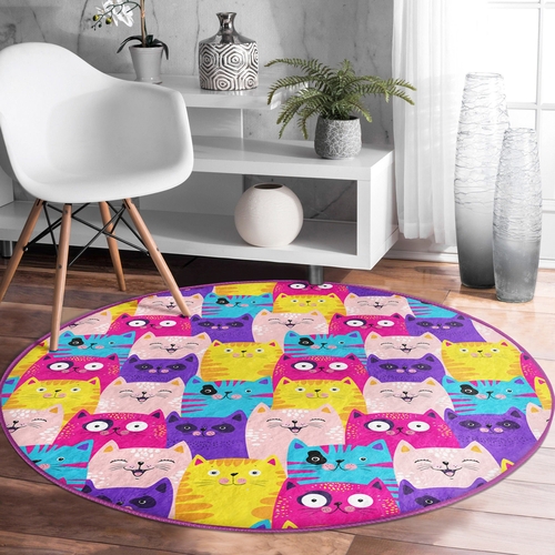 Cats Pattern Washable Round Rug for Home Decor