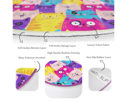 Cats Pattern Washable Round Rug for Home Decor