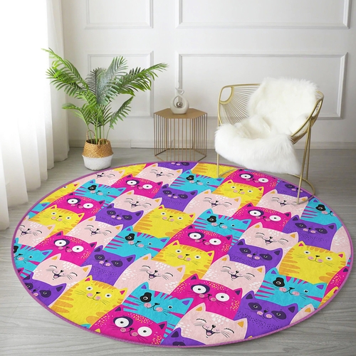Cats Pattern Washable Round Rug for Home Decor