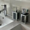 Black Crushed Glass Soap Dispenser and Toothbrush Holder Set