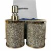 Silver Crushed Diamond Soap Dispenser and Toothbrush Holder with Tray