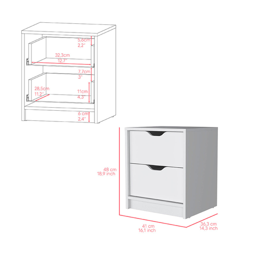Bennett 2 Piece Bedroom Set, Nightstand + Dressera, White Finish