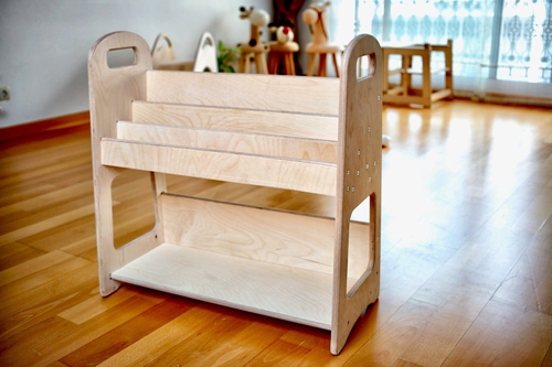 Large Wooden Montessori Bookshelf for Kids