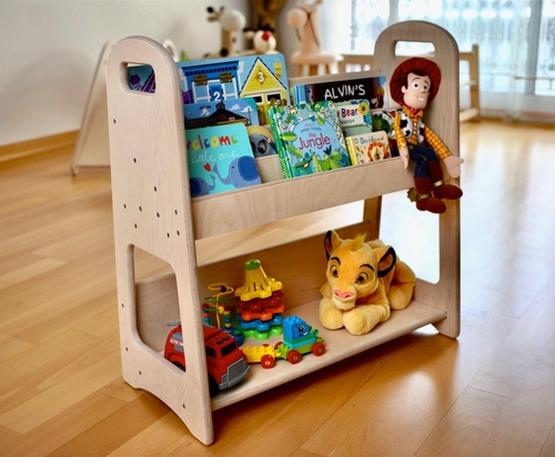 Large Wooden Montessori Bookshelf for Kids