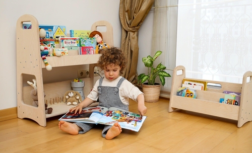 Large Wooden Montessori Bookshelf for Kids