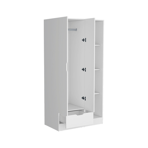 White Dover Armoire with Four Shelves and Drawer