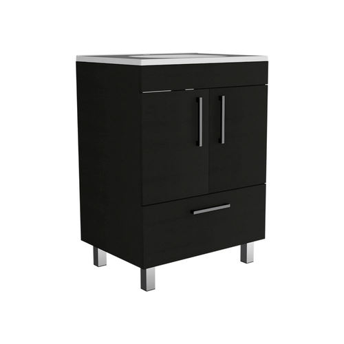 Modern Black Bathroom Vanity with Double Doors and Drawer