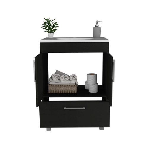 Modern Black Bathroom Vanity with Double Doors and Drawer