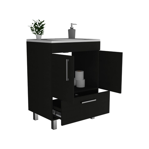 Modern Black Bathroom Vanity with Double Doors and Drawer