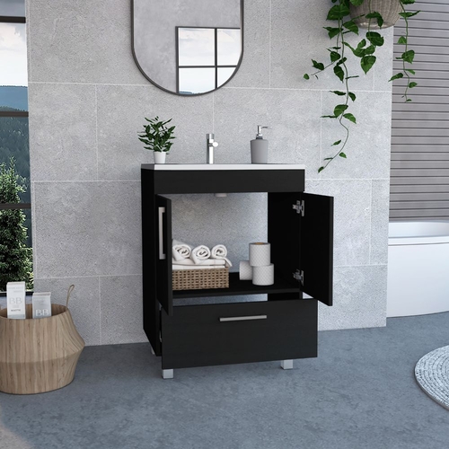 Modern Black Bathroom Vanity with Double Doors and Drawer