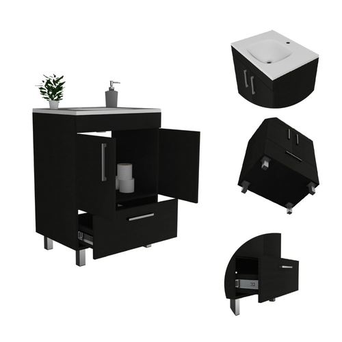 Modern Black Bathroom Vanity with Double Doors and Drawer