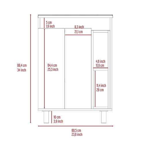 Modern White Vanity Cabinet with Double Doors and Open Shelves