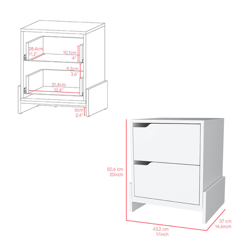 Nightstand Brookland, Bedside Table with Double Drawers