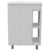 Modern White Vanity Cabinet with Double Doors and Open Shelves