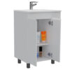 Modern White Vanity Cabinet with Double Doors and Open Shelves