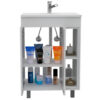 Modern White Vanity Cabinet with Double Doors and Open Shelves