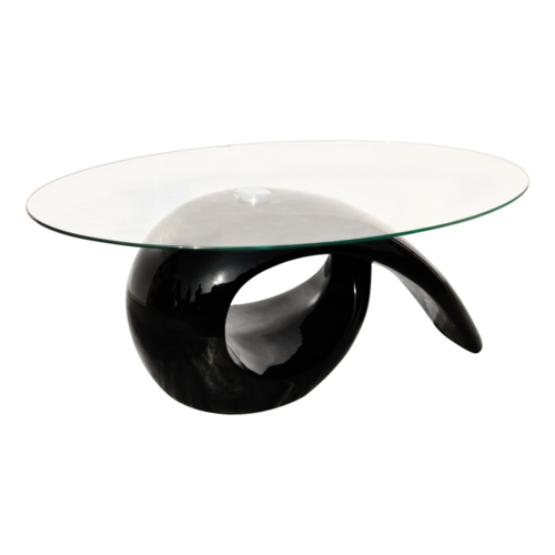 Modern Glass Top Coffee Table with Storage, High Gloss Black