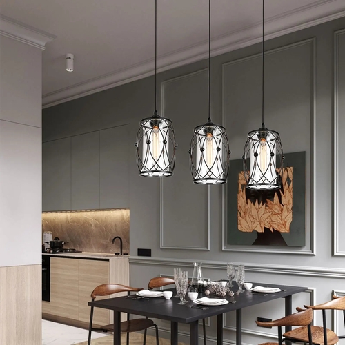 Nordic Minimalist Pendant Lamp - Rustic Industrial Black Cage