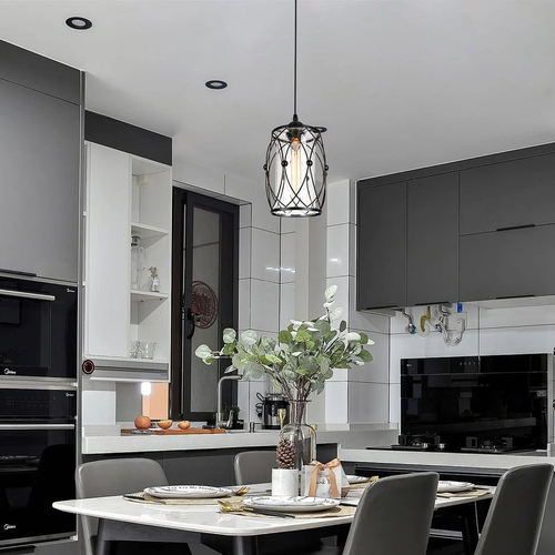 Nordic Minimalist Pendant Lamp - Rustic Industrial Black Cage