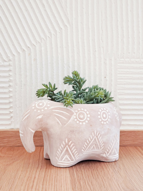 Handmade Terracotta Elephant Pot - Folk Design