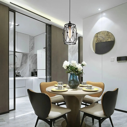 Nordic Minimalist Pendant Lamp - Rustic Industrial Black Cage