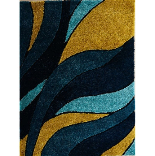 Aria Yellow and Blue Shag Area Rug | Modern Soft Pile Rug