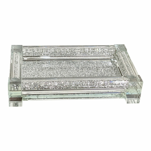 Silver Crushed Diamond Soap Dispenser and Toothbrush Holder with Tray