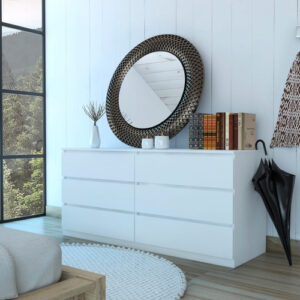 6 Drawer Double Dresser Tronx, White Finish, Spacious Storage