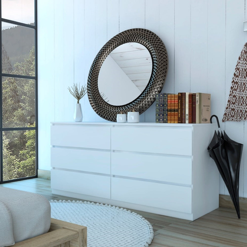 6 Drawer Double Dresser Tronx, White Finish, Spacious Storage