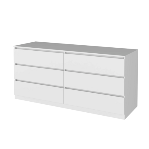 6 Drawer Double Dresser Tronx, White Finish, Spacious Storage