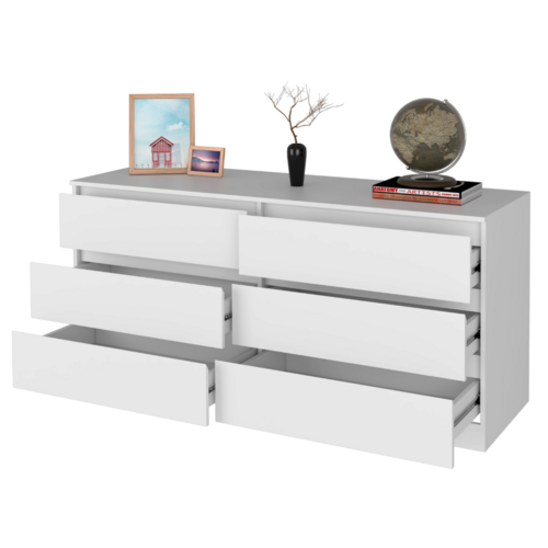 6 Drawer Double Dresser Tronx, White Finish, Spacious Storage
