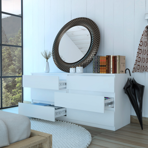 6 Drawer Double Dresser Tronx, White Finish, Spacious Storage