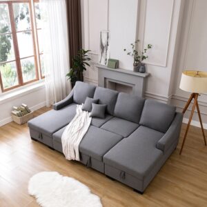 Upholstery Sleeper Sectional Sofa with Storage Chaise