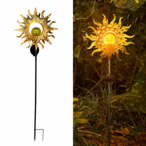 SolarEra Garden Stake Solar Lights Outdoor Sun Decor Crackle Glass