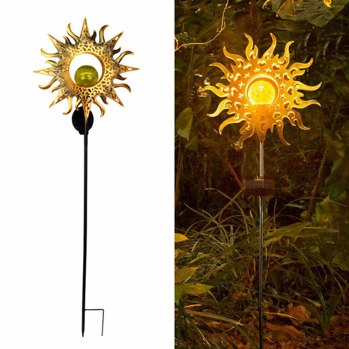 SolarEra Garden Stake Solar Lights Outdoor Sun Decor Crackle Glass