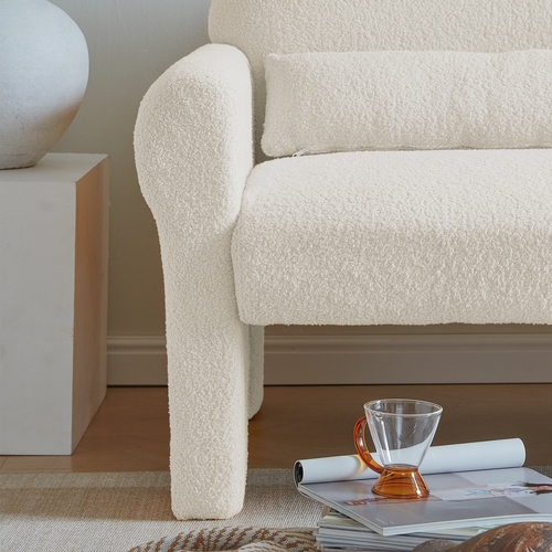 Modern Boucle Accent Chair with Lumbar Pillow for Living Room