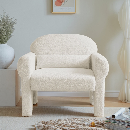 Modern Boucle Accent Chair with Lumbar Pillow for Living Room