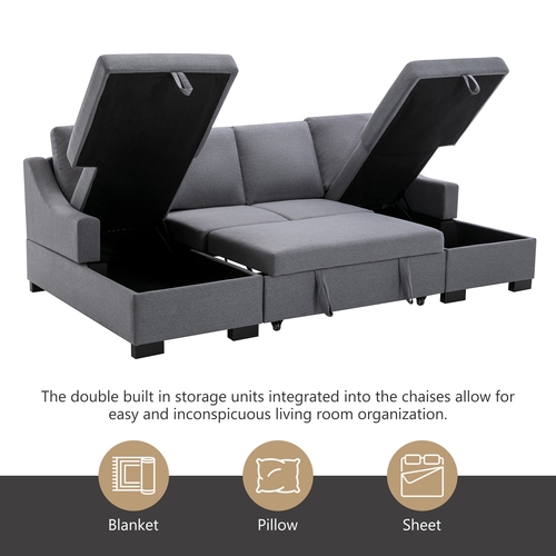 Upholstery Sleeper Sectional Sofa with Storage Chaise