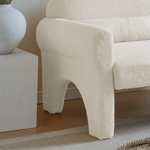 Modern Boucle Accent Chair with Lumbar Pillow for Living Room
