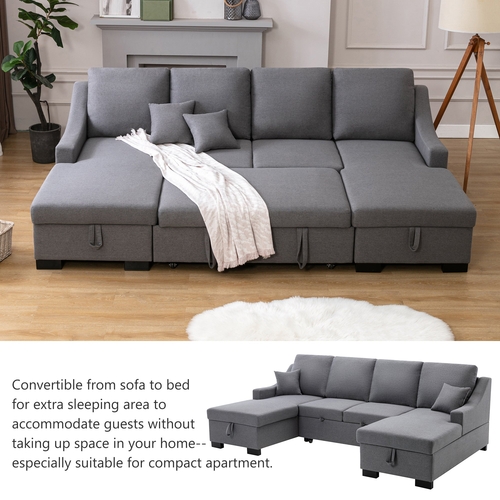 Upholstery Sleeper Sectional Sofa with Storage Chaise