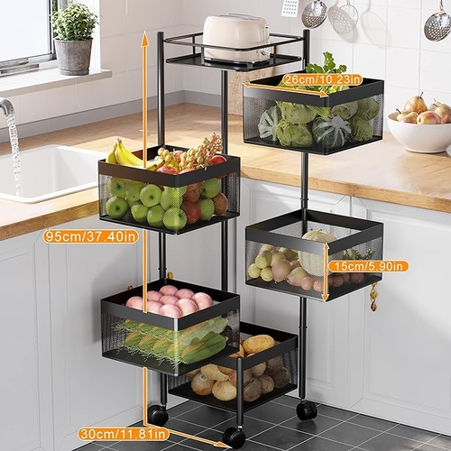 Rotating Fruit and Vegetable Basket, 5-Layer Round Storage