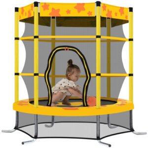 55-Inch Kids Trampoline with Safety Net and Water Sprinkler