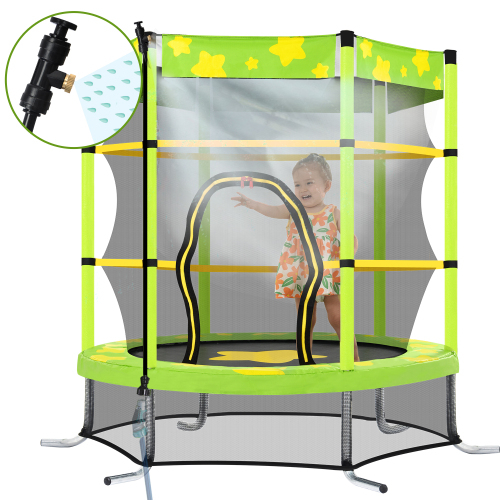 55-Inch Kids Trampoline with Safety Net and Water Sprinkler