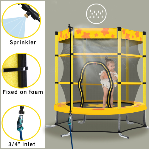 55-Inch Kids Trampoline with Safety Net and Water Sprinkler