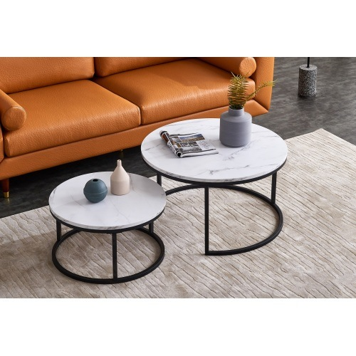 Modern Marble Top Nesting Coffee Table Set – 2 Pieces