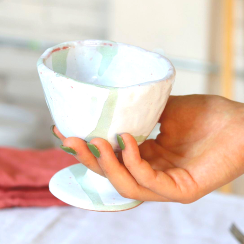 Ceramic Handmade Water Goblet with Watercolour Finish