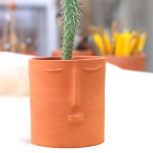 Artisan Ceramic Handmade Planter with Face Detail in Terracotta