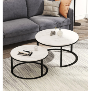 Modern Marble Top Nesting Coffee Table Set – 2 Pieces