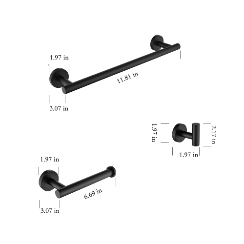 Durable 3 Pieces Bathroom Hardware Set with Matte Finish