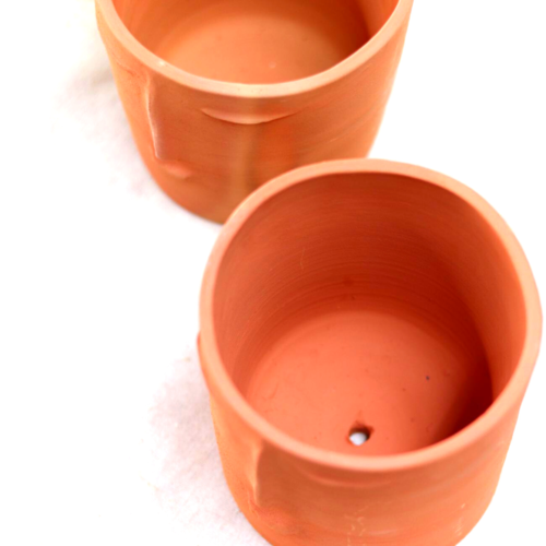Artisan Ceramic Handmade Planter with Face Detail in Terracotta